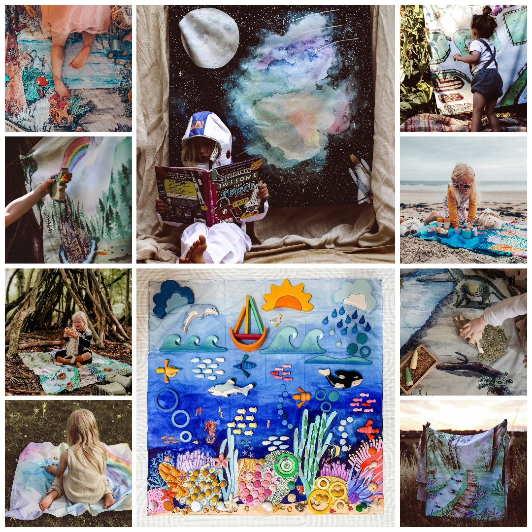 The Wonderie - Organic Cotton Play Cloths - Vente Tapisserie/textile - Vêtement de Jeu Océan – Jouet Éco Montessori pour Jeu de Rôle1