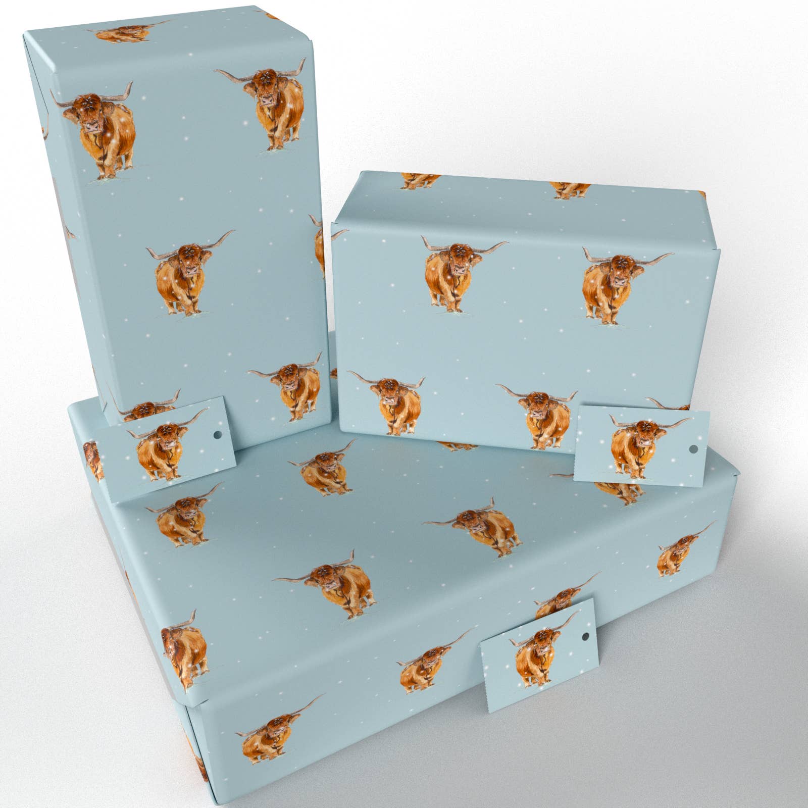 Re-wrapped - Vente Feuille de papier cadeau - Papier Cadeau Vaches Highland Hiver • Écologique2