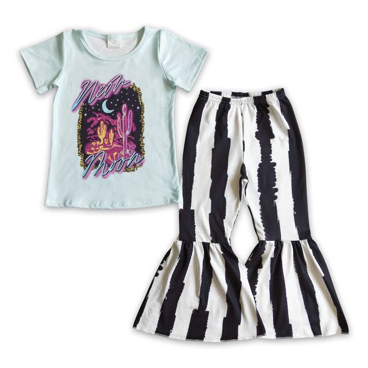 Cactus moon shirt stripe pants girls western clothes for wholesale by Yawoo Garments