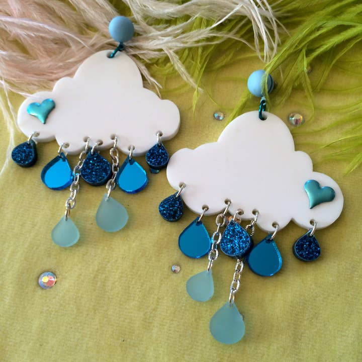 Rain Cloud Earrings, Laser Cut Acrylic, Plastic Jewelry for wholesale by I'm Your Present