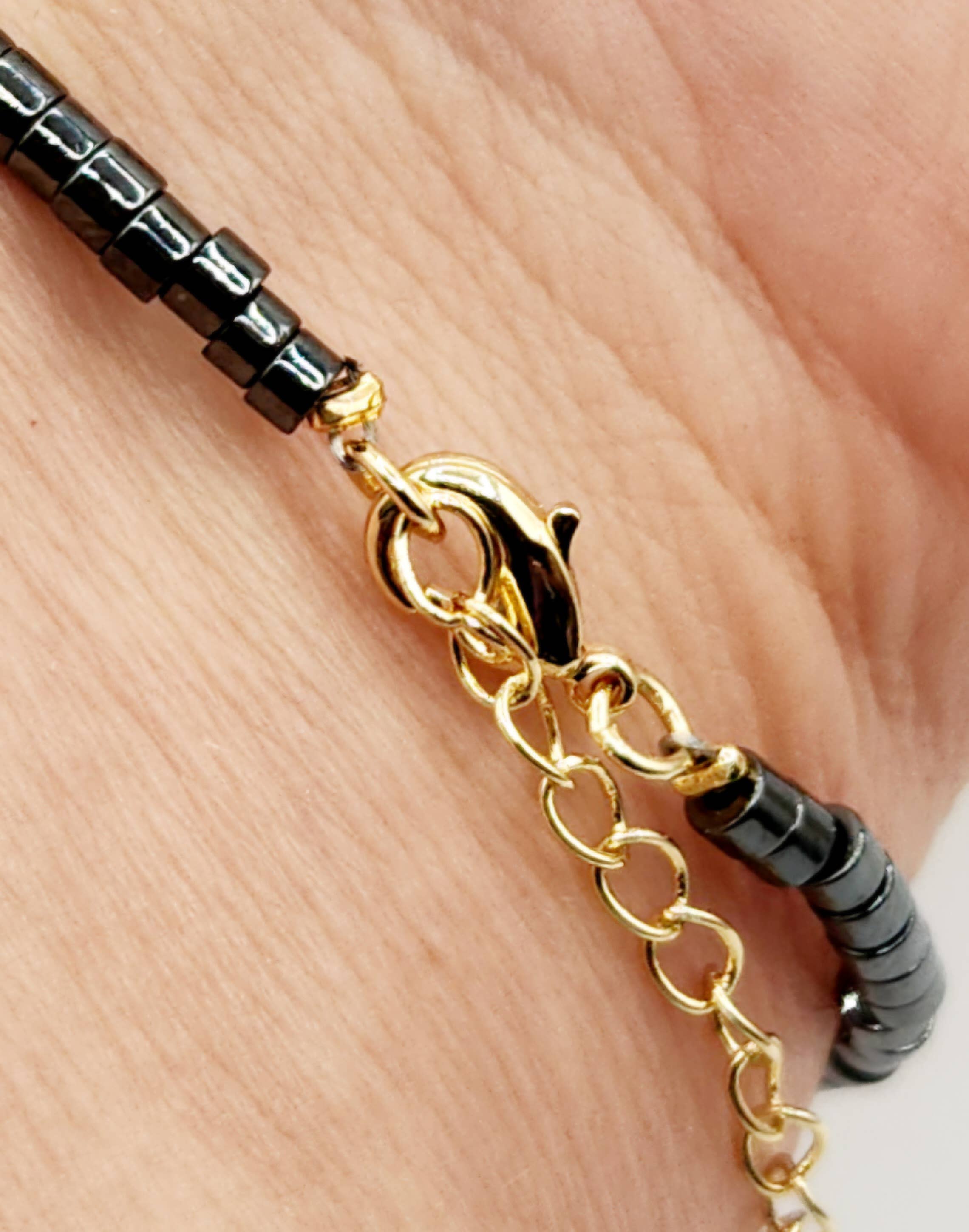 Meraki Gemstones – Pulseira de missangas por atacado – ALÍVIO DA DOR-Pulseira de Terahertz/Howlite/Hematite-3mm c/Fecho7