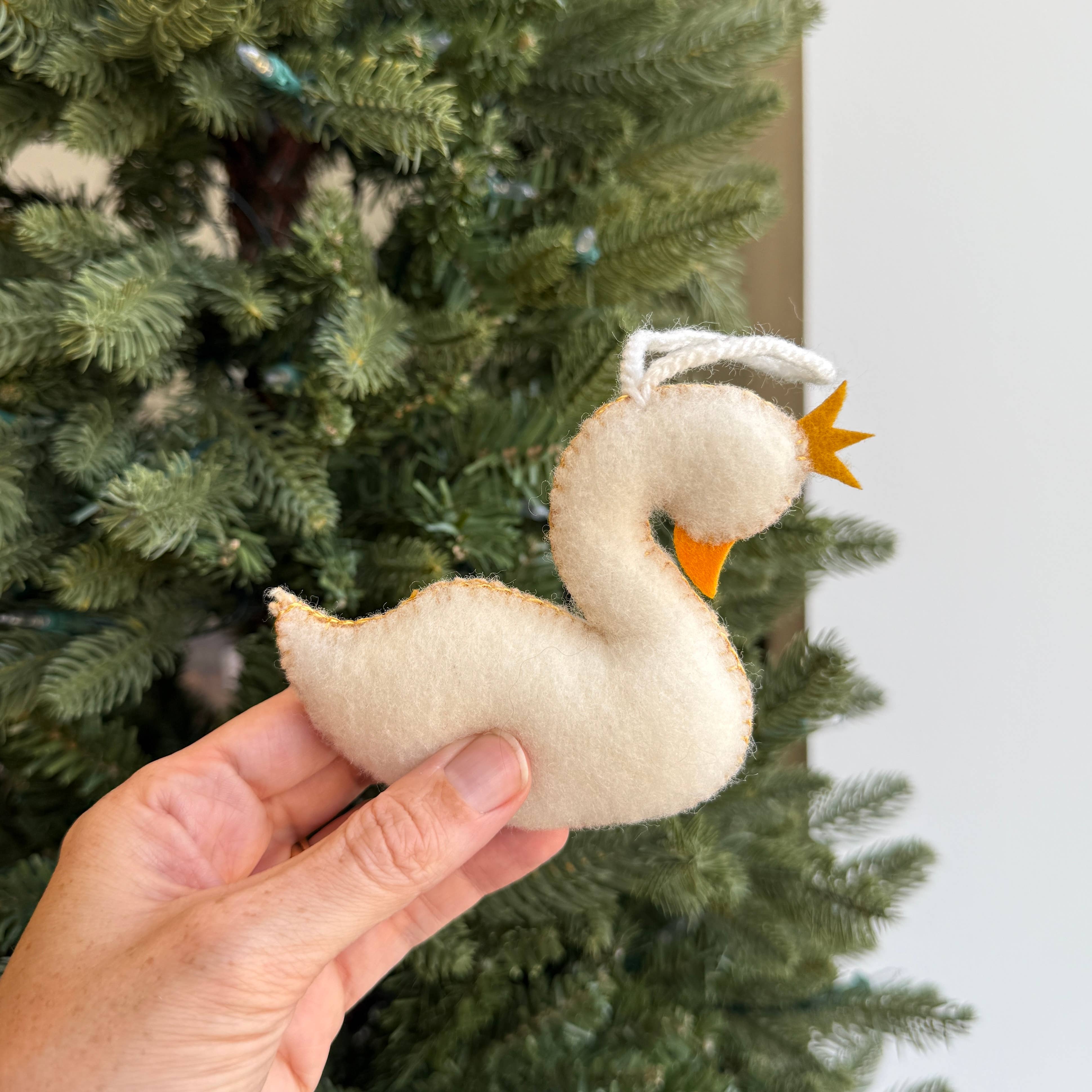 Ornaments 4 Orphans - Wholesale Ornament - Swan with Crown Embroidered Wool Christmas Ornament2