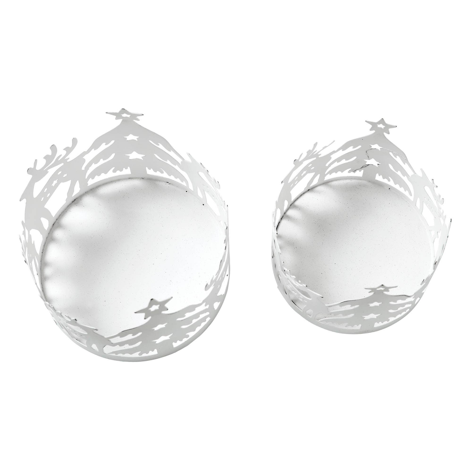 VHC Brands - Vente Bougeoirs - Ensemble de 2 porte-bougies en métal blanc avec rennes d'hiver - 4,12/4,8 pouces4