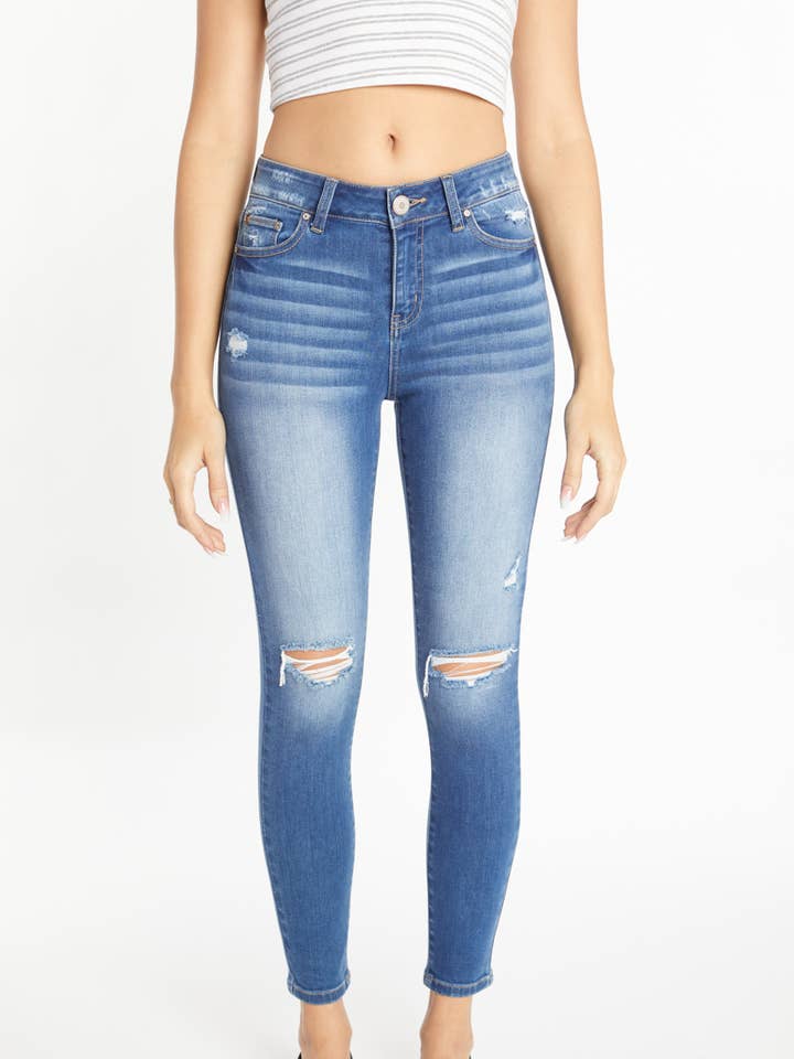 ÅBEN PAKKE High Rise Distressed Ankle Skinny Jeans WEP3315 for engroshandel hos ENJEAN