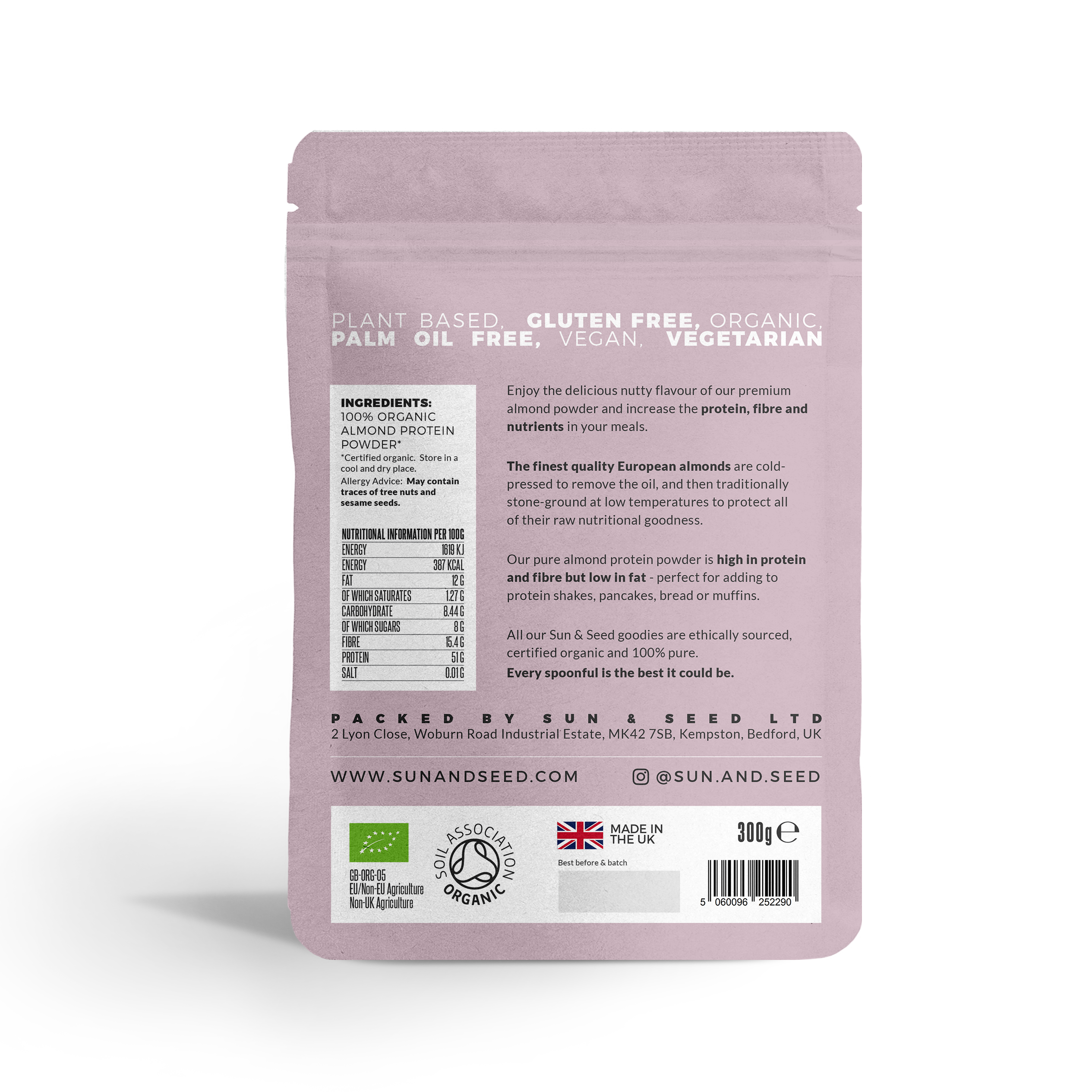 Sun & Seed – wholesale Protein/superfood powder – Organic Premium Almond Protein Powder 300g1