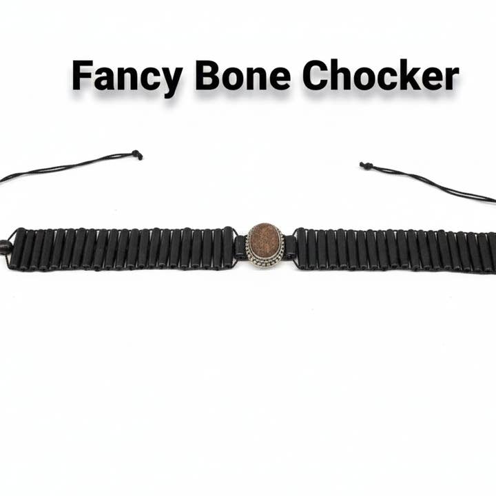 Fancy Bone Bead Chocker Antique Finish for wholesale by FOREIGN BAZAAR