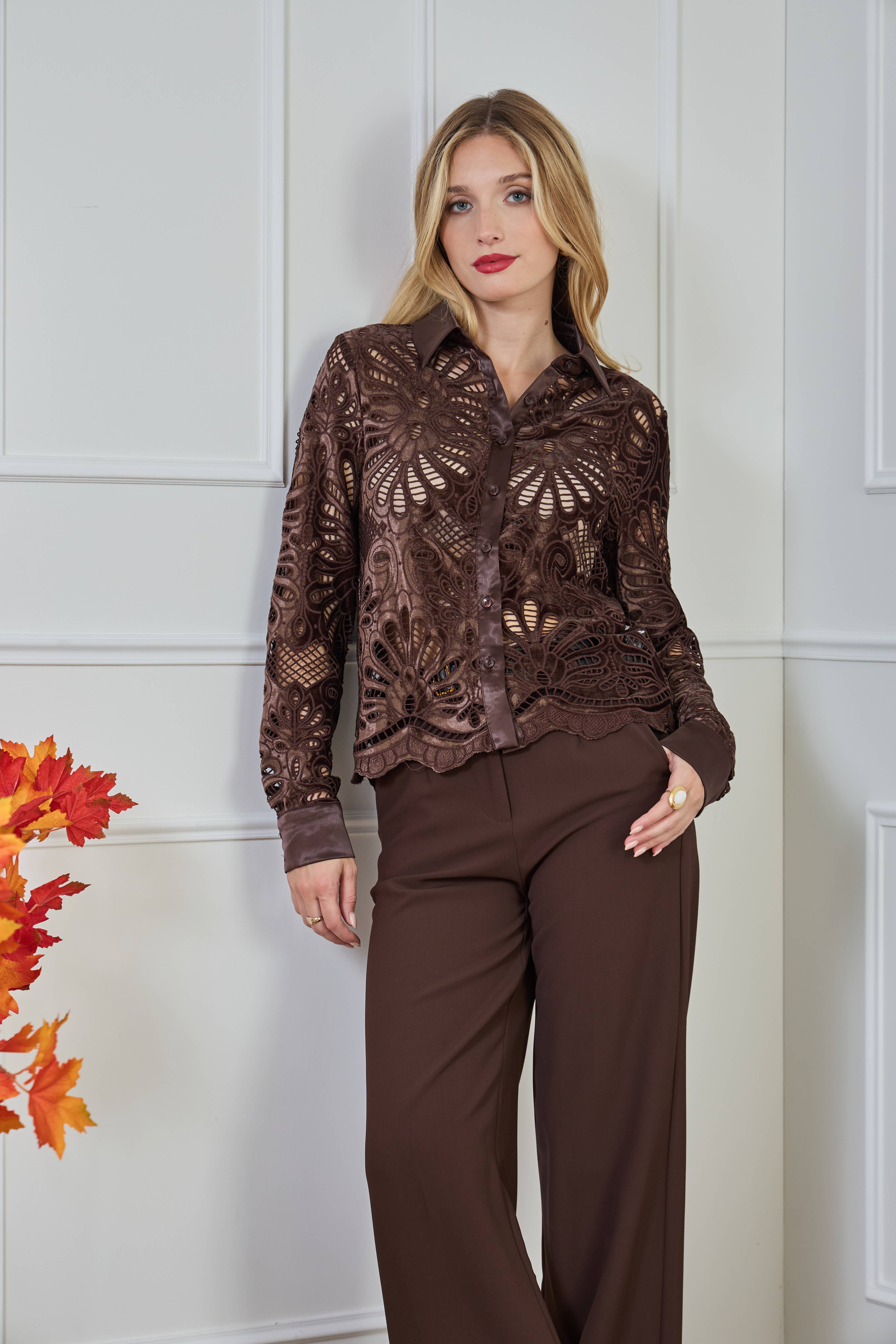 LULUMARY - Wholesale Button Down Shirt - Women's - Lace shirt CH3712