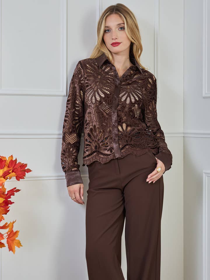 LULUMARY - Wholesale Button Down Shirt - Women's - Lace shirt CH3712
