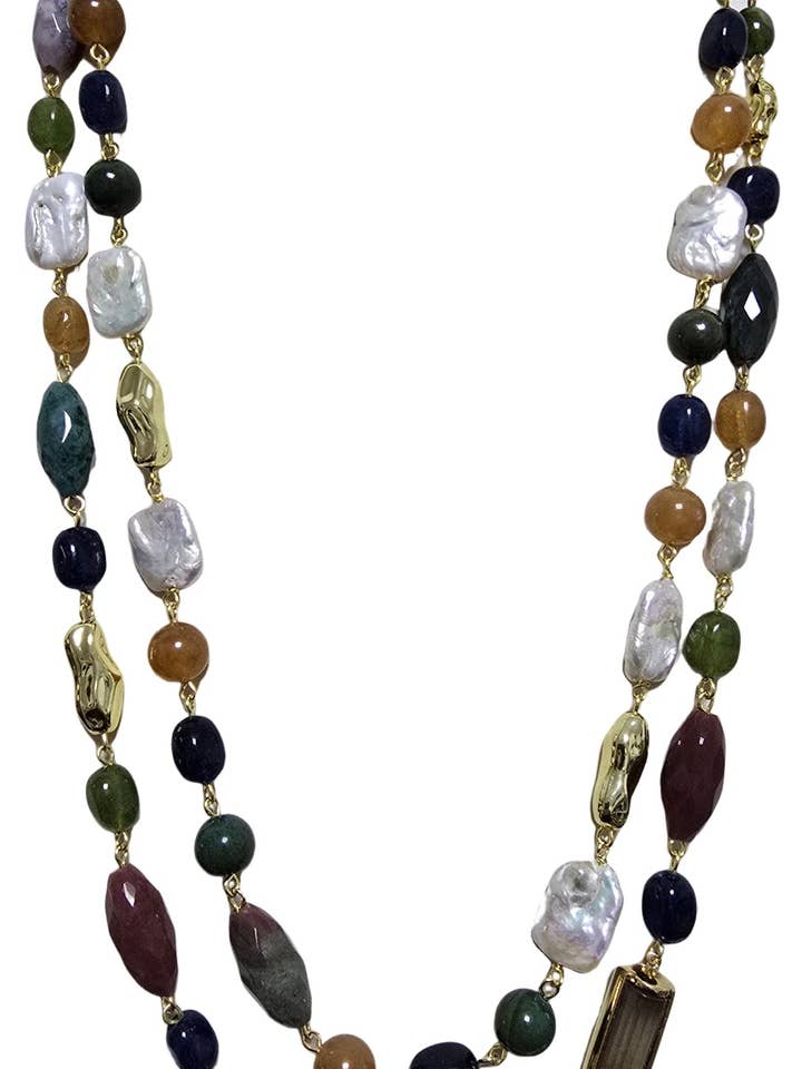 Twee-rijige ketting van agaatkristallen en gouden elementen voor wholesale door L'OFFICIEL SRL