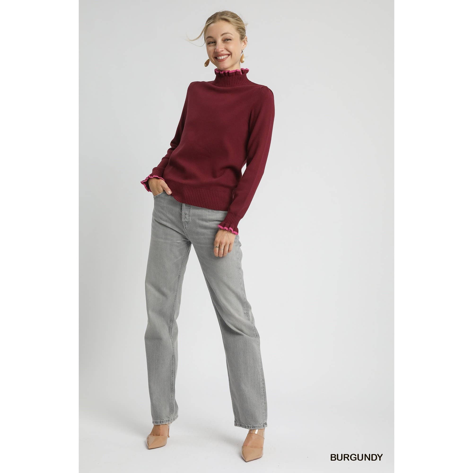 STYLE USA - Wholesale Tuniek - Dames - Trui met contrasterende randen en ruches breisel5