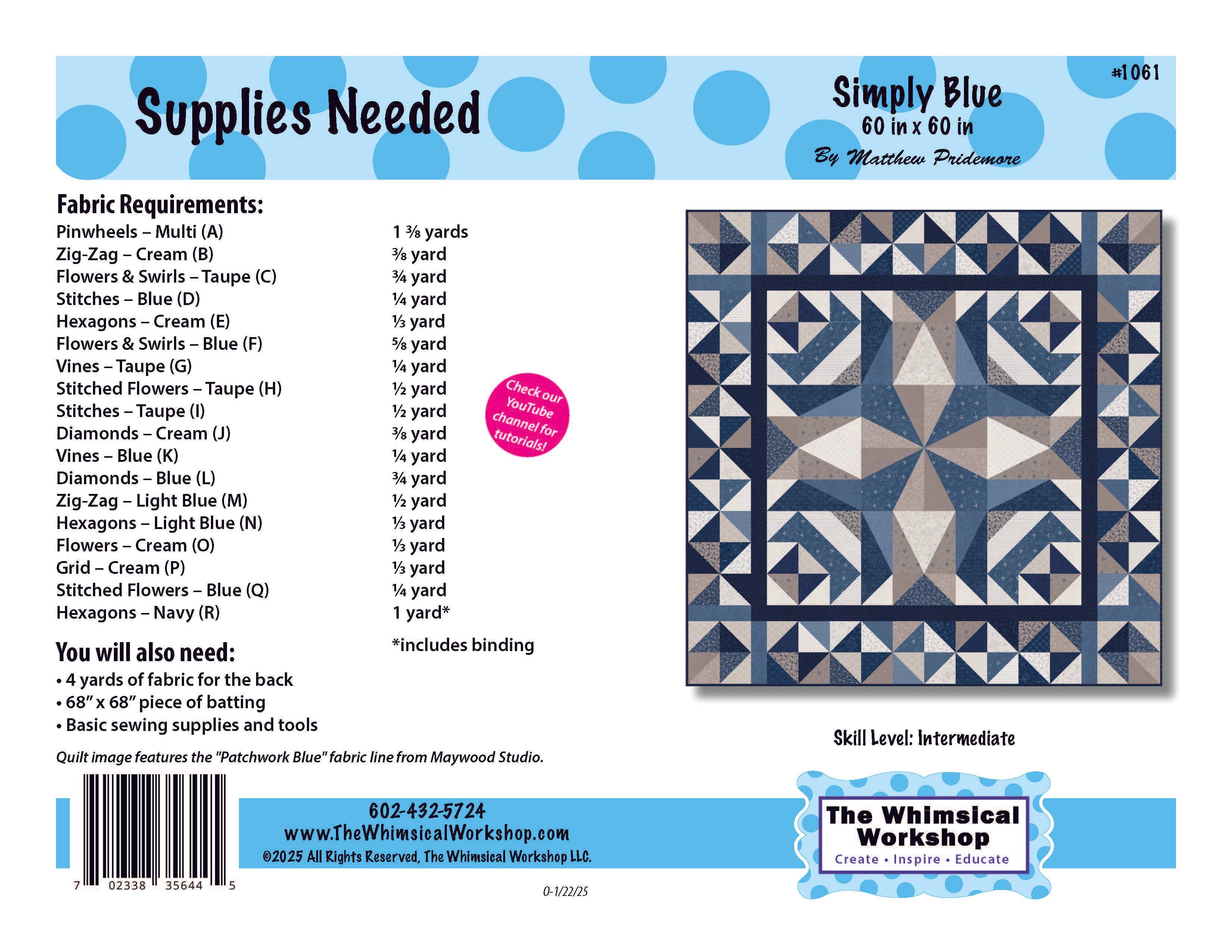 The Whimsical Workshop - Wholesale Quilt - Simply Blue Quilt Pattern1