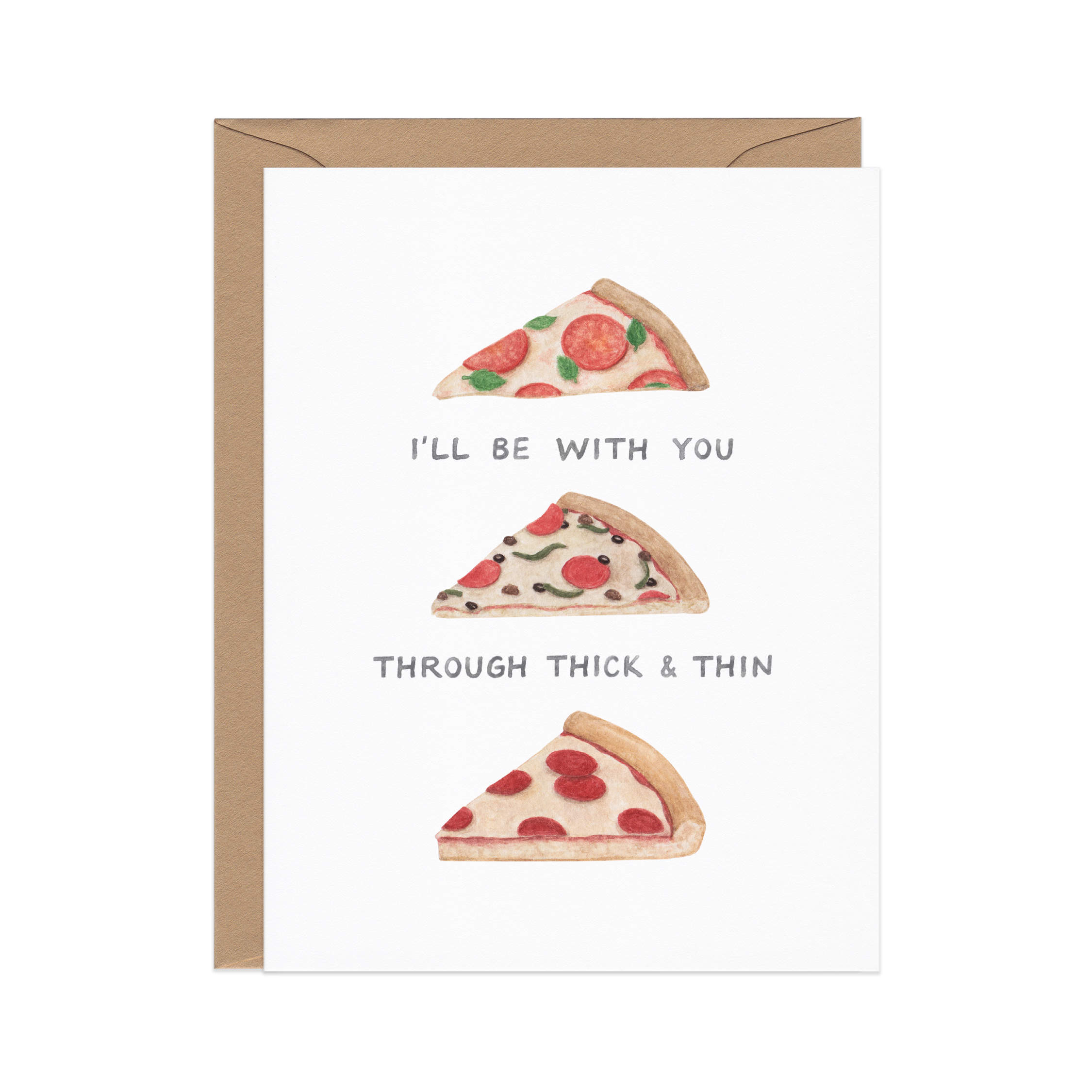 Amy Zhang - Wholesale Friendship Card - Thick And Thin Pizza — Food Pun Friendship Card1