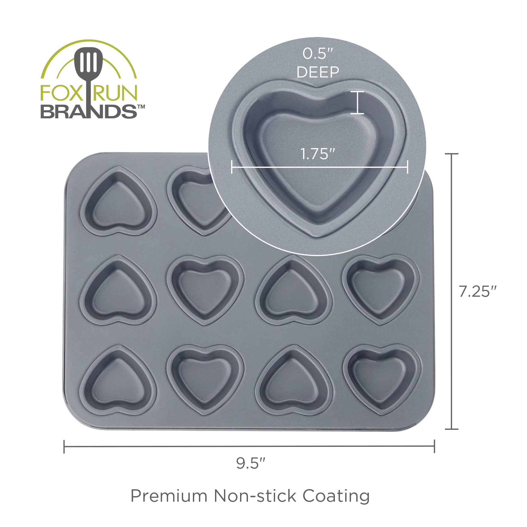 Fox Run Brands - Wholesale Cupcake/Muffin Pan - Fox Run Mini Heart Muffin Pan, 12-Cup, 9.5” x 7.25”1