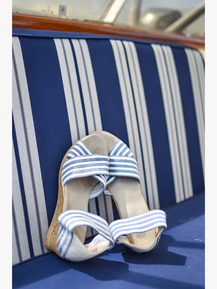 Charleston Shoe Co. - Wholesale Sandals - Women's - Cannon Stripes - Criss Cross Wedge Stretch Sandal7