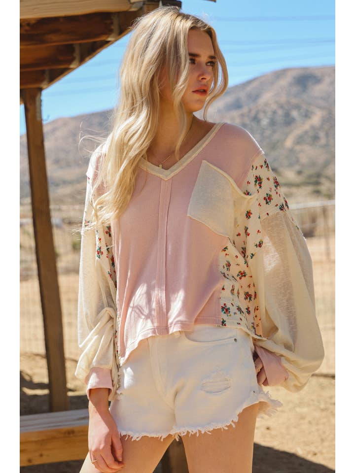 Blush Pink Oversized Patchwork Lightweight Sweater for wholesale on Faire1