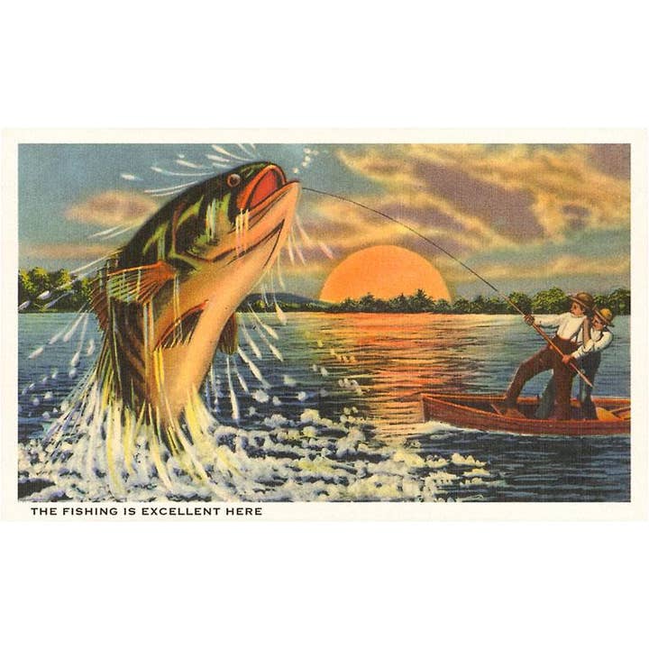 Found Image Press – Großhandel Postkarten – Postkarte FS-42 Angeln ist hier ausgezeichnet, Riesenfische fangen