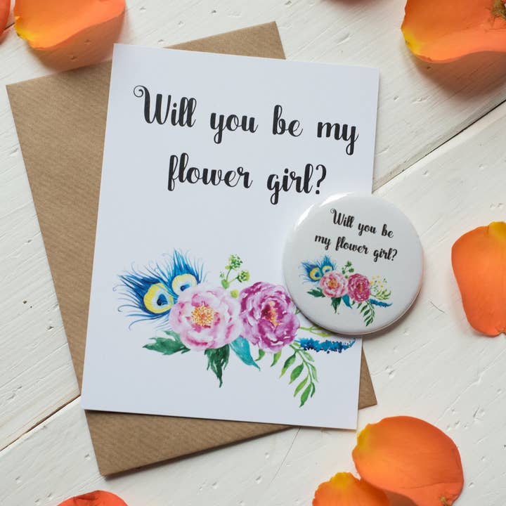 Pulseira Wish, Emblema, Espelho ou Porta-Chaves - Will you be my Flower Girl? Floral por atacado de Dios Designs