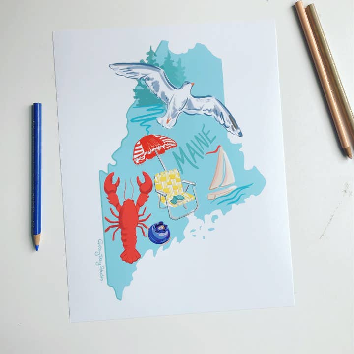 Tirage « L'été dans le Maine », art de l'état du Maine (11x14) pour la vente par Gray Day Studio