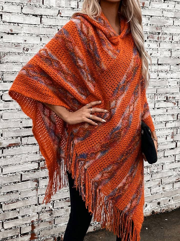 NINEXIS - Wholesale Knit Sweater - Women's - CWOSWS0091_STRIPED HOODED KNITTED FRINGED CAPE SHAWL2