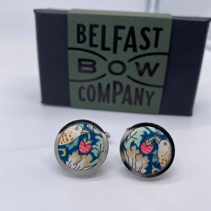 Belfast Bow Company - Wholesale Cufflinks - Liberty of London Cufflinks in Green Strawberry Thief