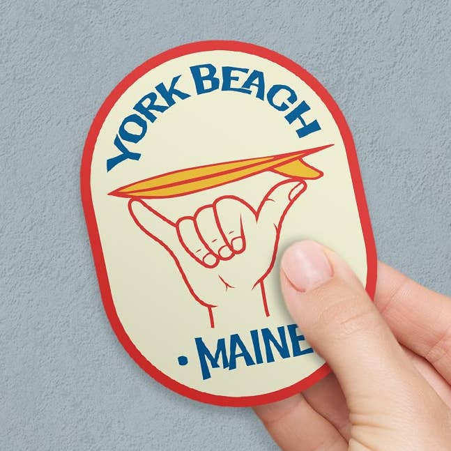 Cowabunga Surfing Die Cut Sticker York Ogunquit Name Drop for wholesale by RetroPlanet