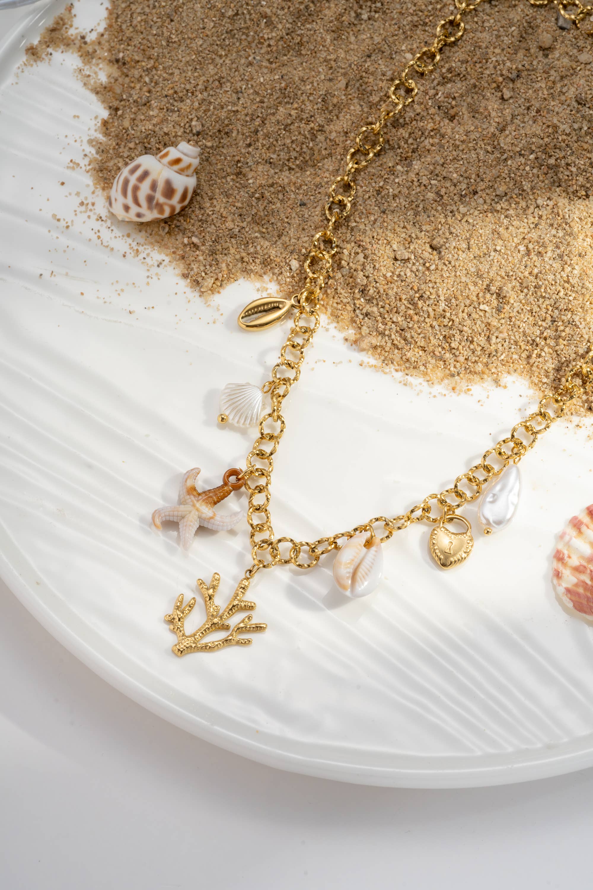 COSMOS - Wholesale Pendant/Charm Necklace - Gold "Éclat Marin" Charm Necklace in Stainless Steel