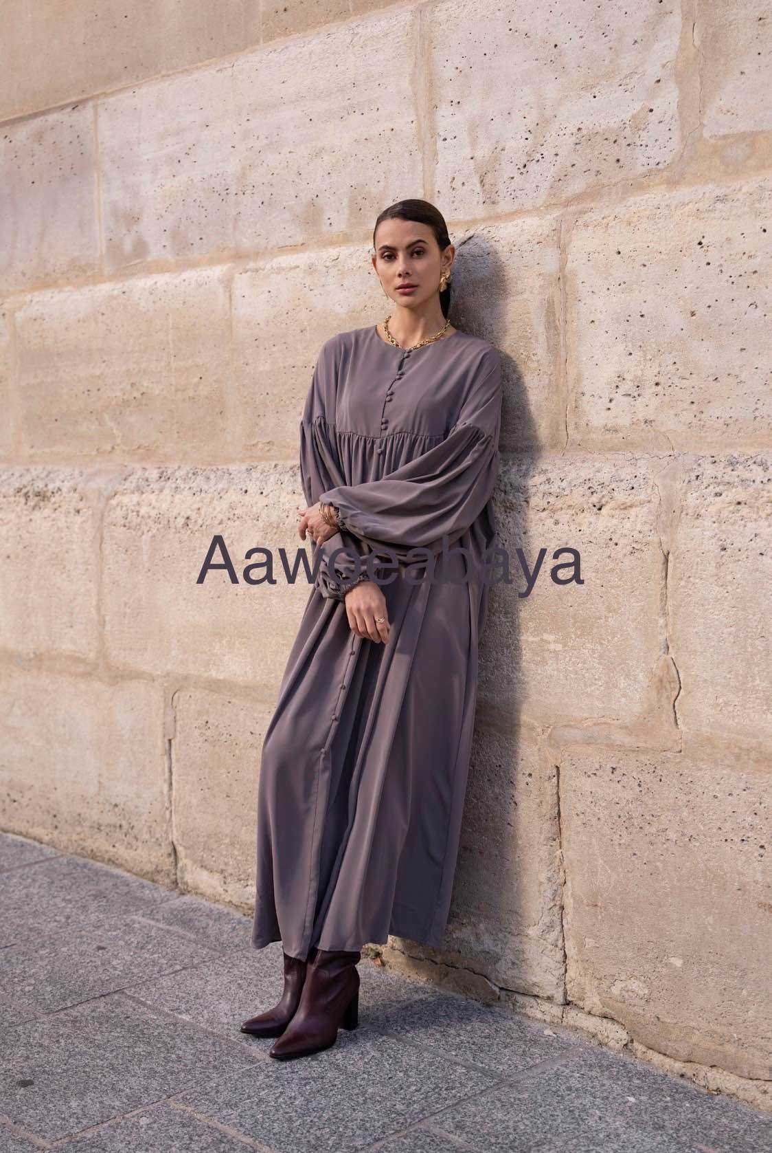 Aawoe Abaya – Hijab - Mulher por atacado – Vestido Abaya Chic com Mangas Bufantes - 2432-ROB2