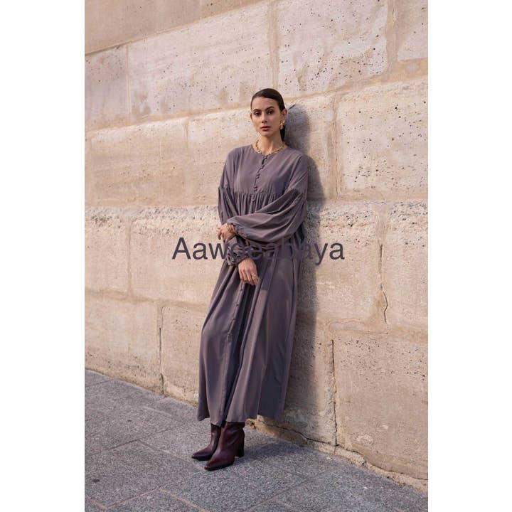 Aawoe Abaya – Hijab - Mulher por atacado – Vestido Abaya Chic com Mangas Bufantes - 2432-ROB2