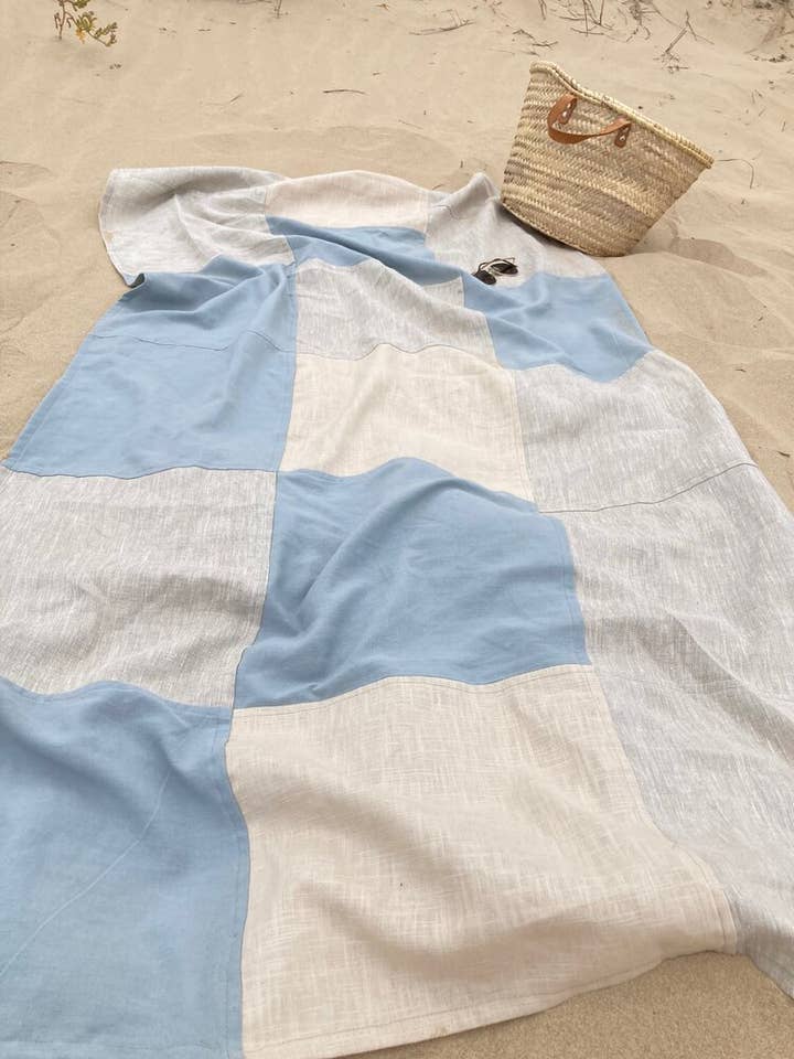 Asciugamano in lino stile pojagi coreano XADREZ blu per la vendita all'ingrosso da parte di AMIDST studios