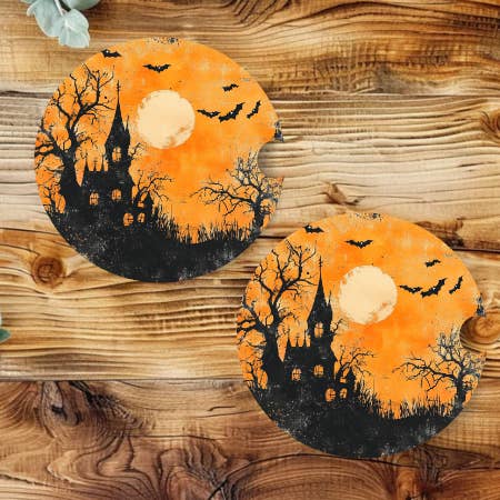 Halloween Neoprene Car Coaster Set for wholesale by Prairie Chicken Sticker Shop & Gifts