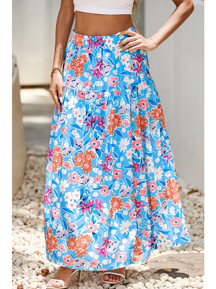 LDC Floral Printed High Waist Split Wrap Long Skirt for wholesale on Faire