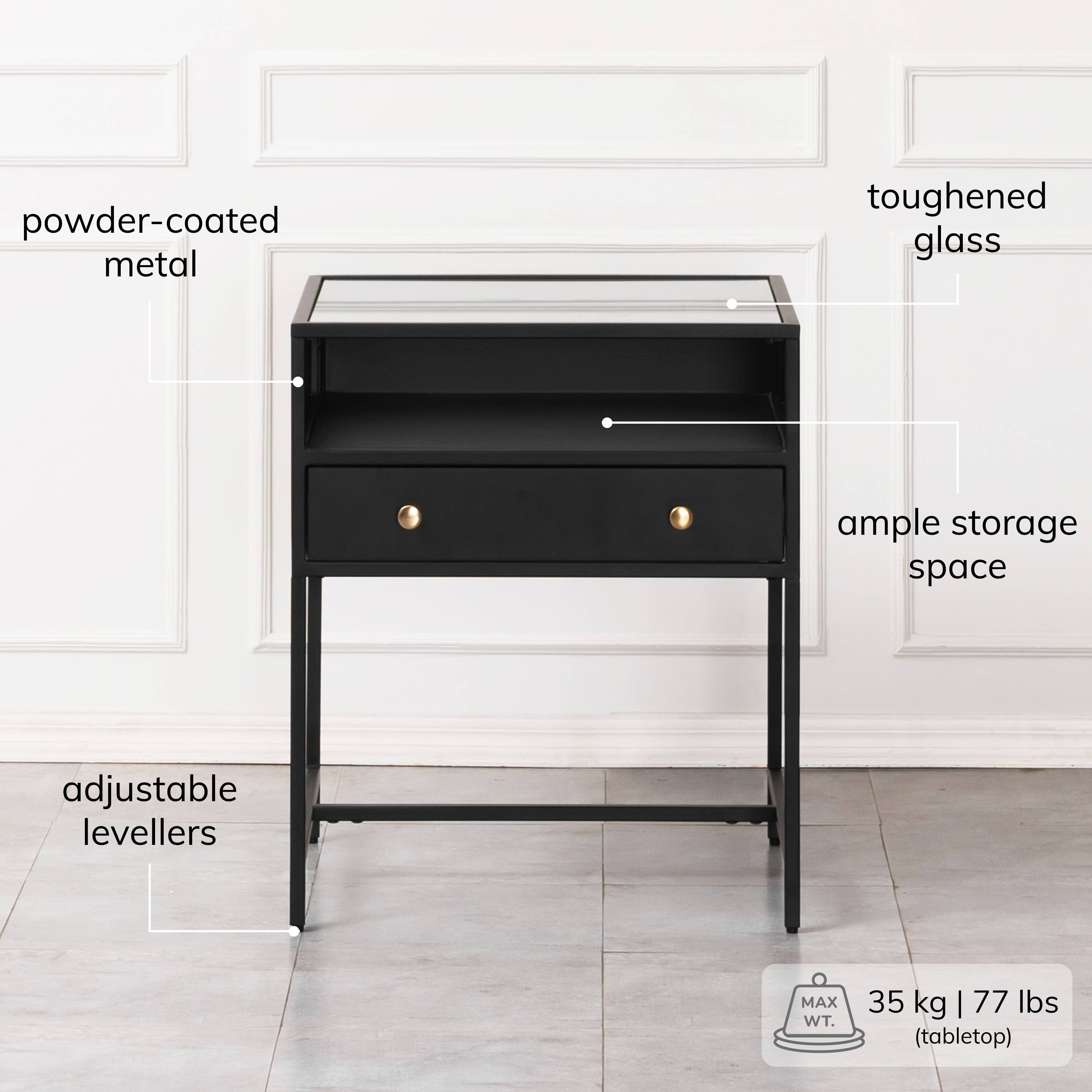 MH London - Wholesale Side Table - Hale Metal Industrial Nightstand with Glass Shadow Box Top3