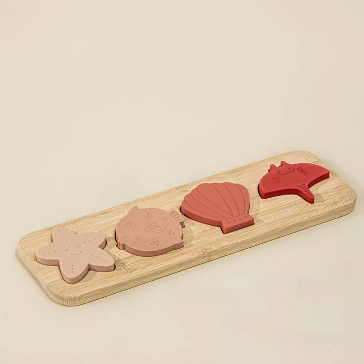 Coco Village - Wholesale Puzzle - Kids - Silicone Puzzle on Wooden Plate - Ocean