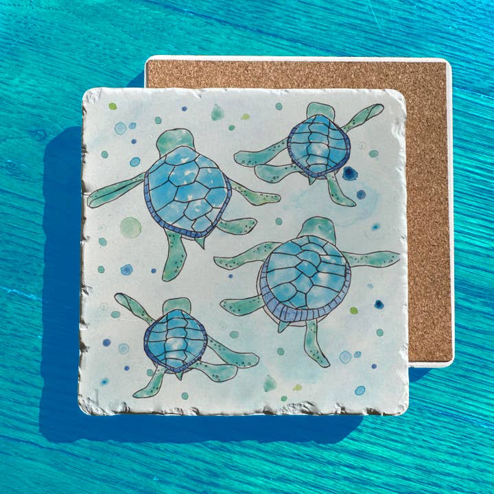 Avery's Home - Wholesale Trivet - Baby Sea Turtles Watercolor Tumbled Edge Stone Trivet
