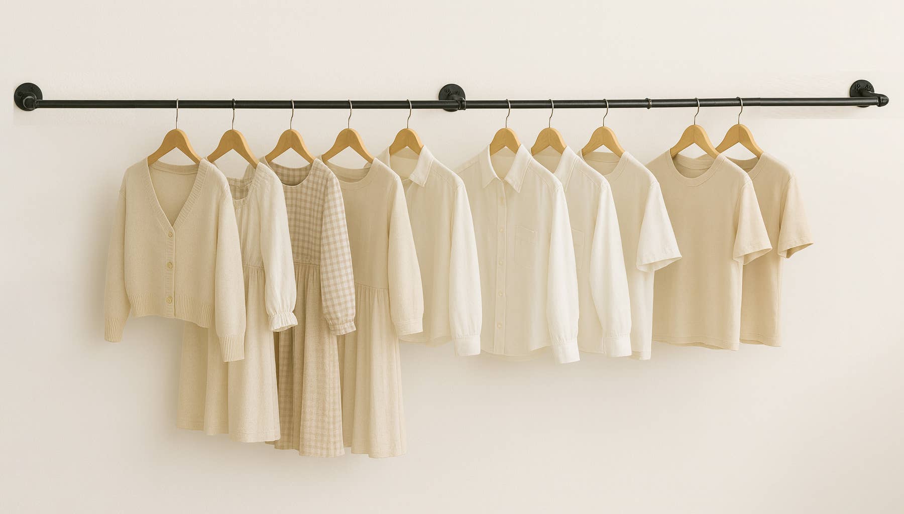 SERENITA – Engroshandel Garderobestativ – Industriel Pipe Tøj Rack Hængende Rod Vægmonteret 74,5“1