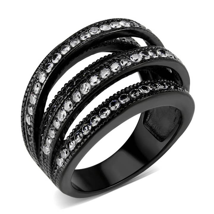 TK3752 IP Black Stainless Steel Ring with AAA Grade CZ in Clear for wholesale by Alamode