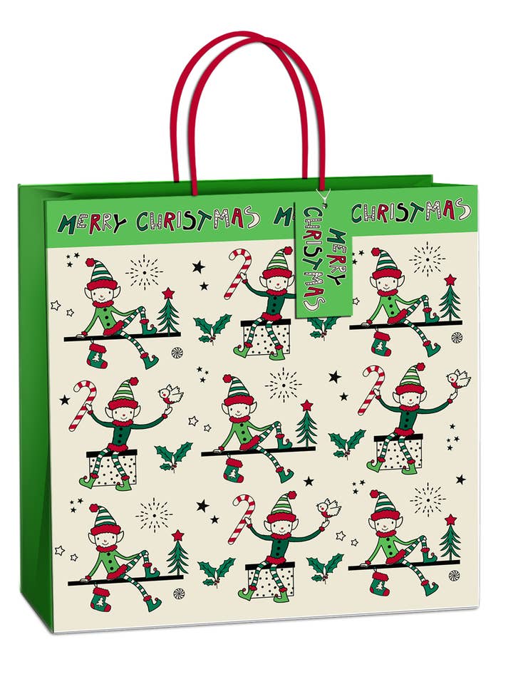 Eco-friendly Elf Christmas FSC™ certified Gift Bags for wholesale by The Unique Paper Company