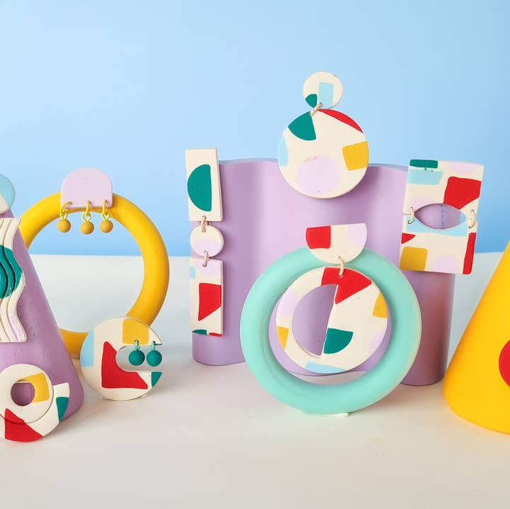 Mono - Wholesale Dangle Earrings - colorful patterned handmade clay earrings in 19 varieties33