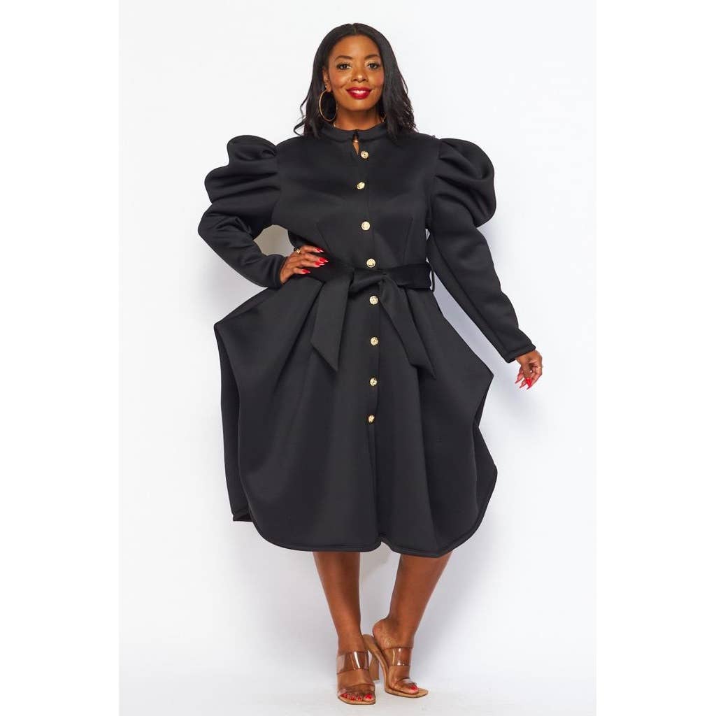 Esmeray Clothing - Vente Robe – femme - Robes mi-longues boutonnées à manches bouffantes Plus1