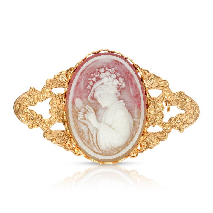 1928 Jewelry Victorian Women Pink Carnelian Cameo Bar Pin for wholesale by 1928 Jewelry