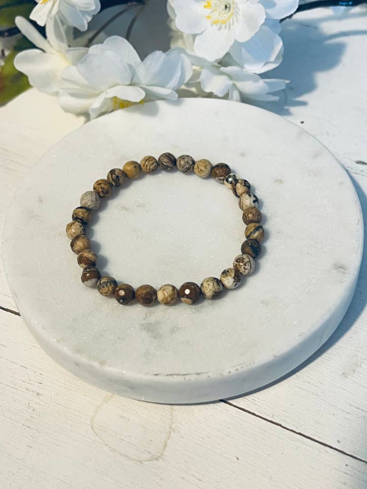 Bracelet empilable Picture Jasper de 8 mm pour la vente par Inspiration Beads