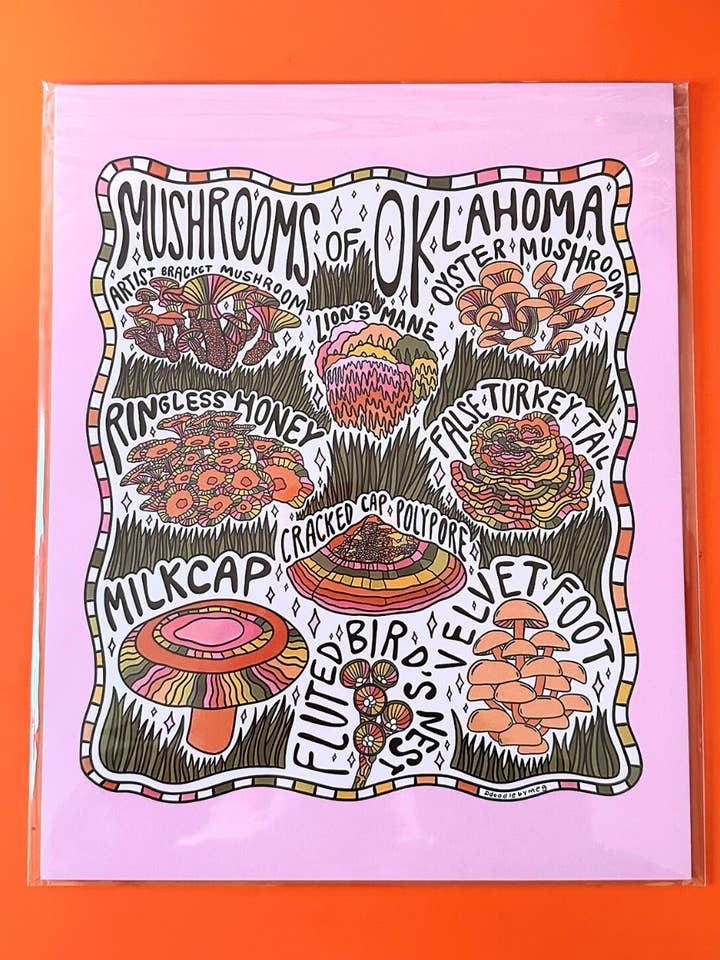 Stampa artistica Funghi dell'Oklahoma per la vendita all'ingrosso da parte di Doodle By Meg