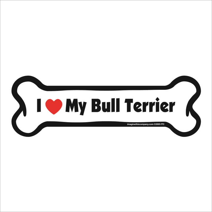 Imagine This Company - Wholesale Magnet - I Love My Bull Terrier - Bone Car Magnet