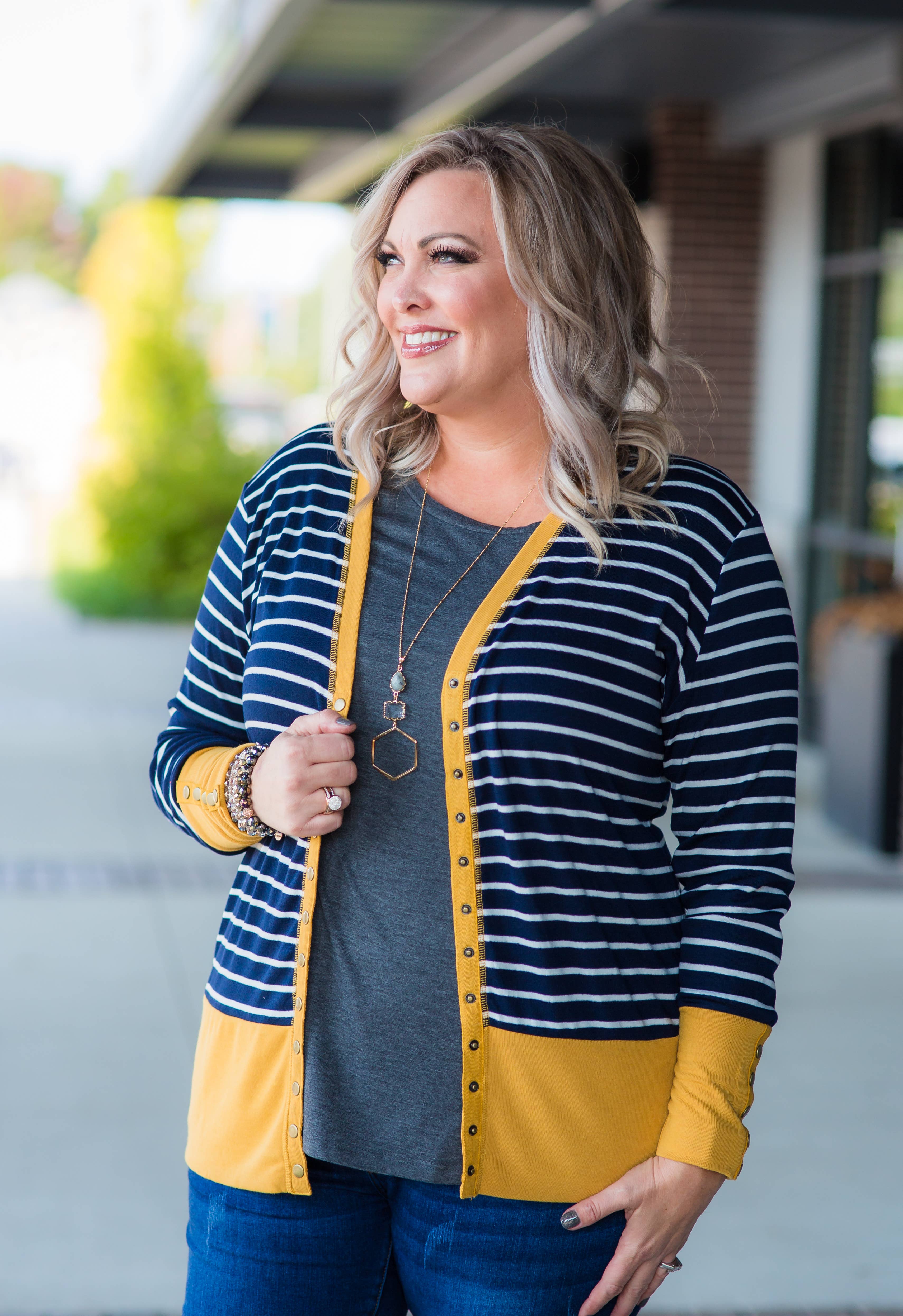 mustard snap cardigan