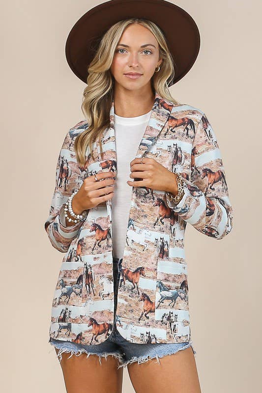 CAQUI BLAZER DE BOLSILLO CON ESTAMPADO DE CABALLOS AV1227-ELINOR de venta al por mayor en Faire1