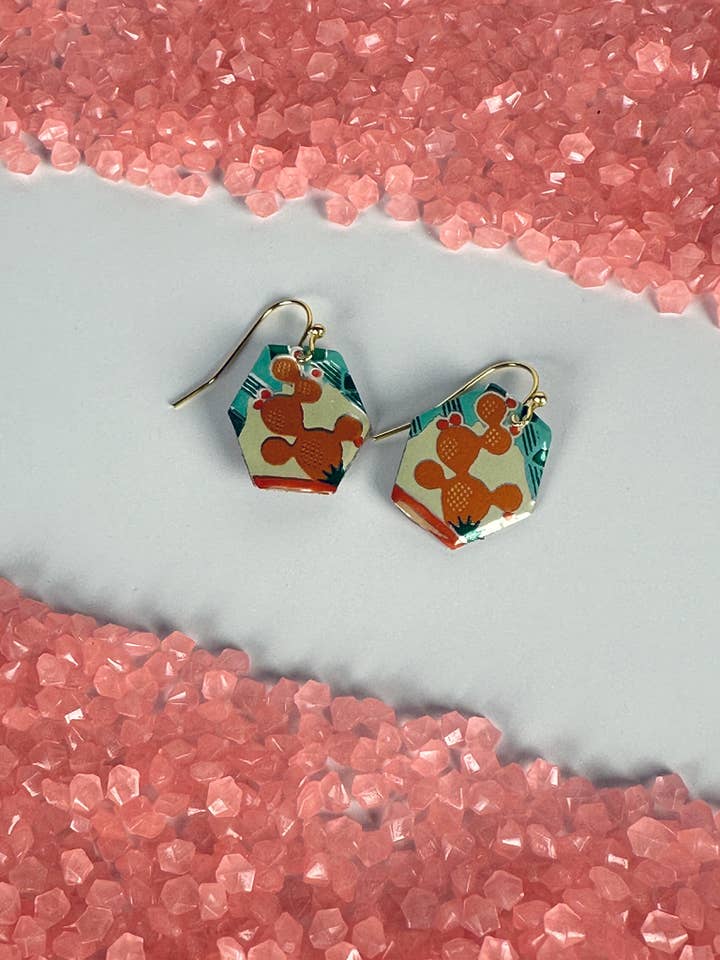 Cartoon Prickley Pear upcycled earrings for wholesale by Not Nice