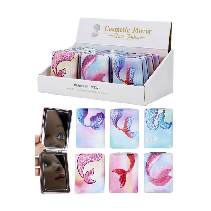 Cap Zone - Wholesale Compact Mirror - Mermaid Tail Matte Compact Cosmetic Mirror - 12 pcs