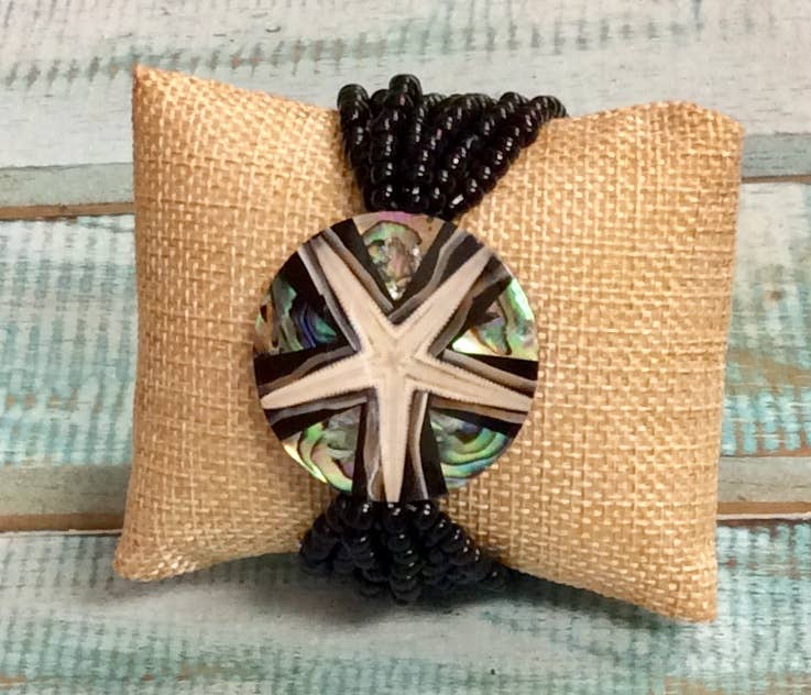 Bamboo Source Tropical Decor – wholesale Dangle earrings – Starfish and Abalone Earrings - Black2