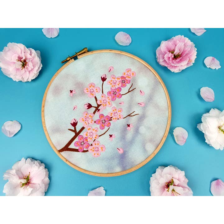 Oh Sew Bootiful - Wholesale Embroidery/cross-stitch supplies - Cherry Blossom Handmade Embroidery Kit Hoop Art