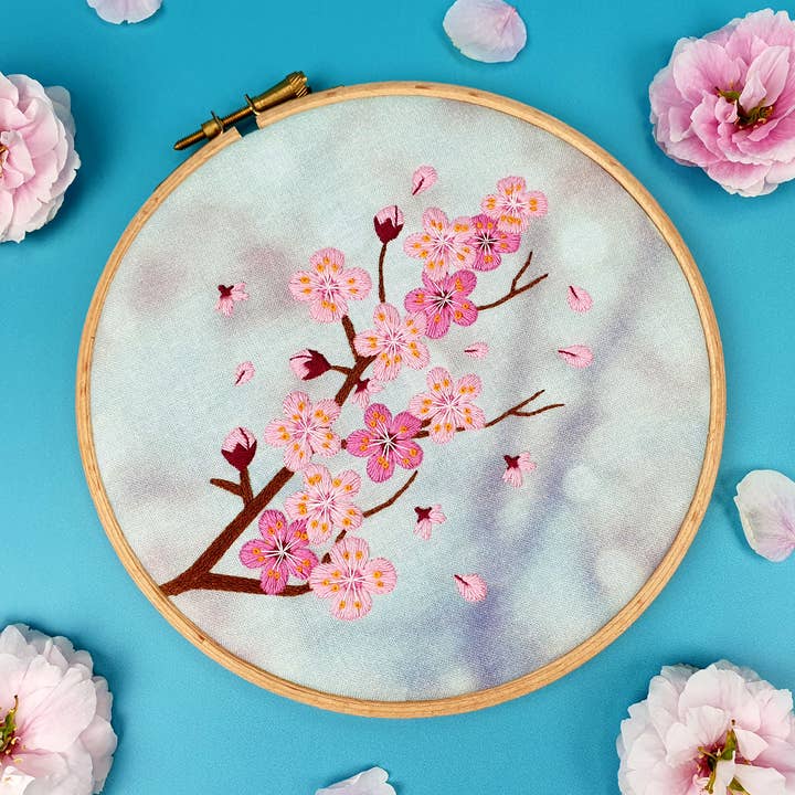 Oh Sew Bootiful – wholesale Embroidery/cross-stitch supplies – Cherry Blossom Handmade Embroidery Kit Hoop Art0